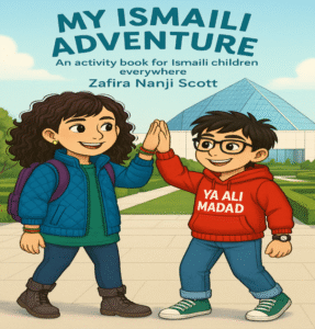 A boy and a girl hi-five each other infront of the Aga Khan Museum in Toronto