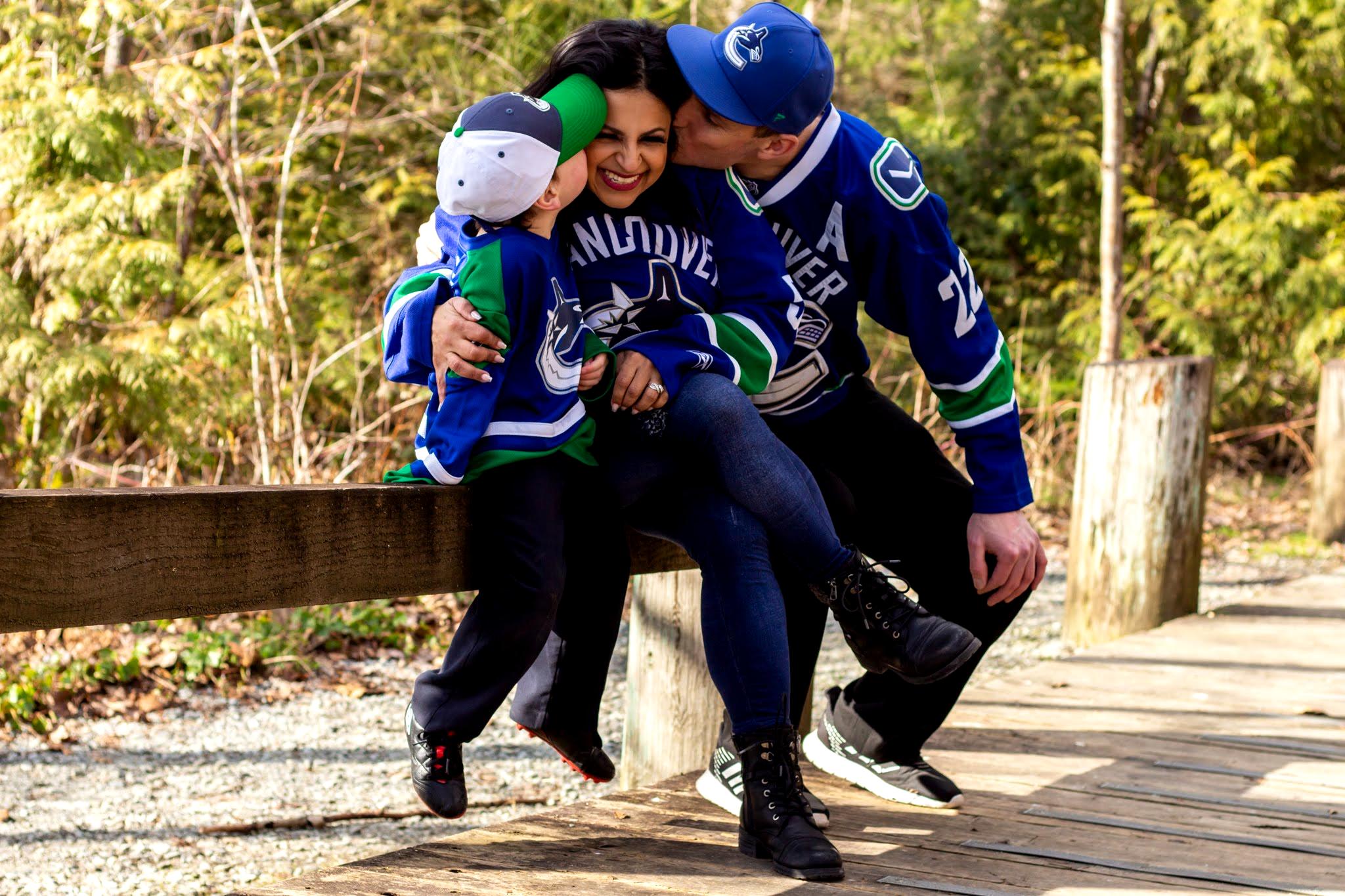 Family in Canucks jerseys